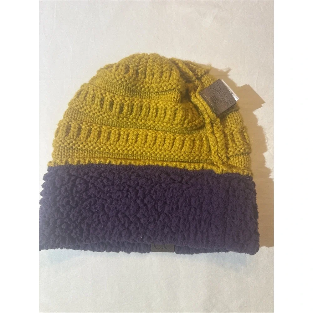 C.C‎ Girlie Girl Originals Beanie Two Tone Women's Chunky Hat Gold Yellow Purple